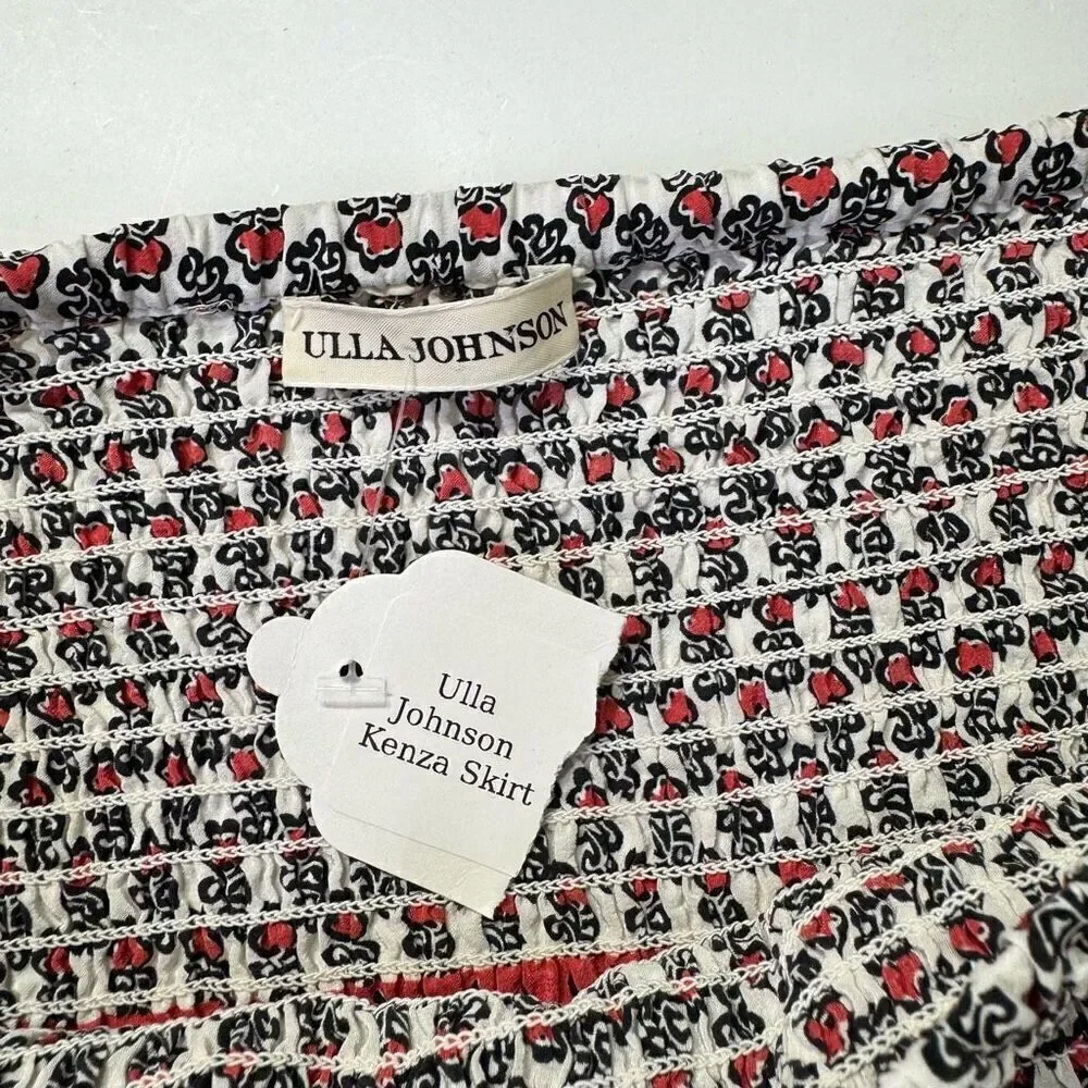 NWT Ulla Johnson Silk Light Indian Floral Smocked Kenza Skirt Multicolor Size 2